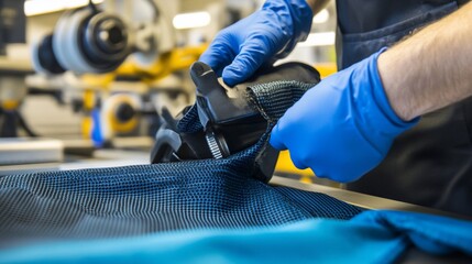 Precision Manufacturing: A Craftsperson's Hands Carefully Assembling a High-Tech Textile Component