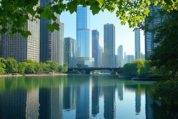 Obraz premium Tranquil Urban Lake Surrounded by Skyscrapers