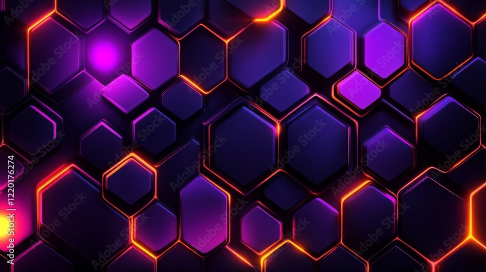 Poster vibrant hexagon pattern with glowing edges abstract background
