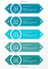 5 options business infographic template, theme of hexagon bar with gear in circle frame, also with symbols and arrows