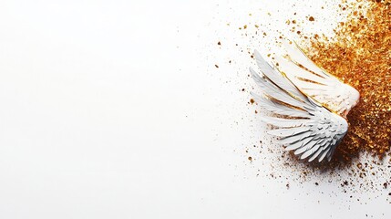 Shahada with wings motif, angelic theme, ethereal white and gold palette, isolated on white background