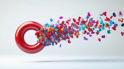 A realistic 3D magnet pulling abstract audience icons with a dynamic energy burst, on a clean white background