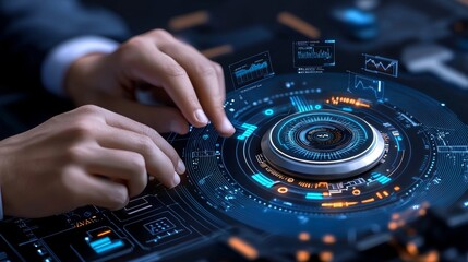 Innovative data analytics and insights generation corporate office digital interface tech environment close-up view future of business intelligence