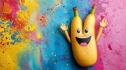 Obraz premium Joyful Banana on Colorful Abstract Background