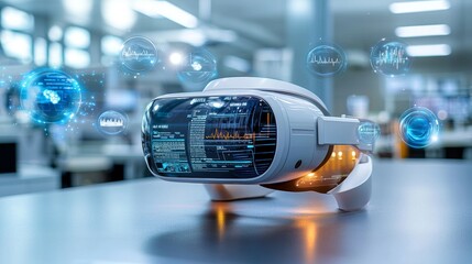 Innovative virtual reality experience showcasing advanced technology in a modern office setting futuristic perspectives on digital interaction