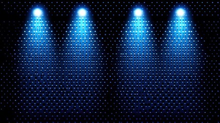 Abstract blue stage background with three spotlights against dark background with copy space for text