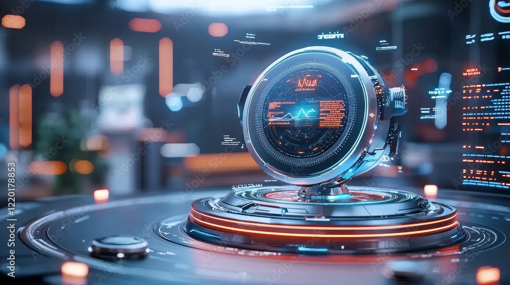 Poster futuristic technology display digital lab 3d visualization high-tech environment close-up view innov