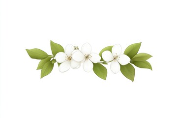 Obraz premium Elegant floral arrangement featuring white blossoms and green leaves on a clean background for decoration