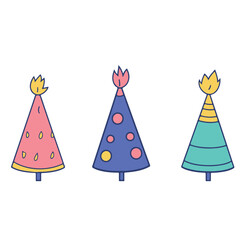 A set of colorful birthday hats vector illustration