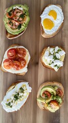 Rustic toasts with avocado, ricotta, and feta toppings create a cozy atmosphere