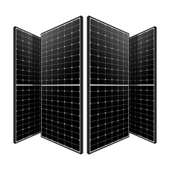 Illustration of four black solar panels arranged in a folded pattern, representing renewable energy, solar power technology, and eco-friendly solutions for sustainable development and clean energy.
