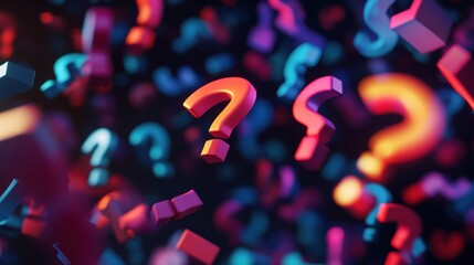 Colorful question marks floating, uncertainty concept