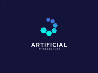 Artificial intelligence with circle Movement Rounded Hexagons technology Analysis logo vector design concept. AI technology logotype symbol for advance technology, ui, identity, new tech, automation.
