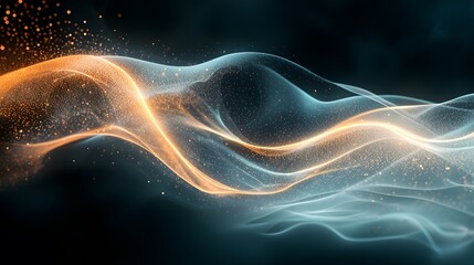 Abstract Flowing Waves Gold Teal Energy Particle Background