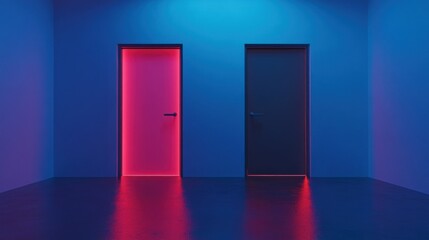 Two doors, blue room, choice, decision, concept