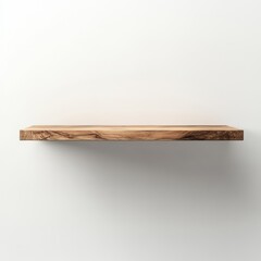 Empty rustic wooden shelf on white wall.