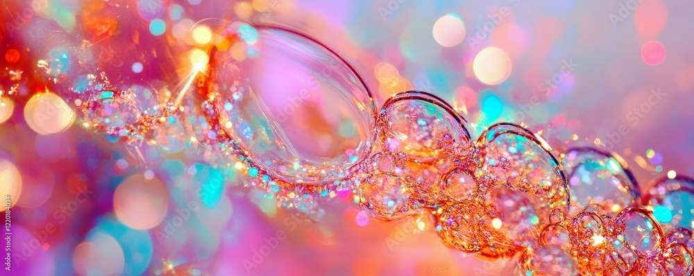 Poster colorful soap bubbles with sparkling background and soft glow effects