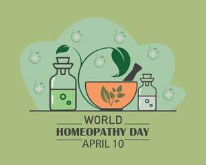 World Homeopathy day is celebrated annually on April 10th. the day is a celebration of both homeopaths and those who have been healed with homeopathy. Vector illustration.