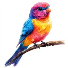 Obraz premium Vibrant watercolor illustration of a colorful bird perched on a branch, showcasing its vivid plumage