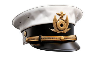 Military Officers White and Black Hat with Gold Insignia   Perfect for History Military or Uniform Themed Projects