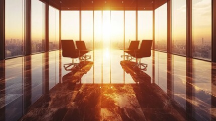 Modern Office Space with Soft Lighting and Clean Lines
