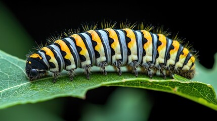 Naklejka premium Close-up of a caterpillarâ€™s tiny feet gripping a leaf.