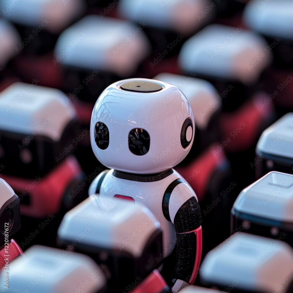 Poster unique robot in a crowd of identical cubes ai innovation technology and future concept