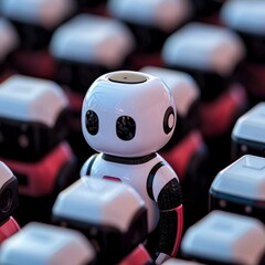 Fototapeta premium Unique Robot in a Crowd of Identical Cubes AI Innovation Technology and Future Concept