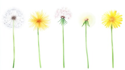 Watercolor dandelion clipart on a white background