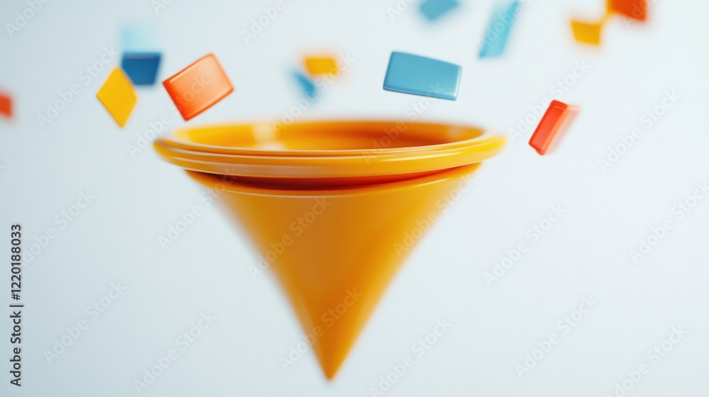 Aufkleber a dynamic 3d marketing funnel with motion effects, showing audience symbols transitioning smoothly t