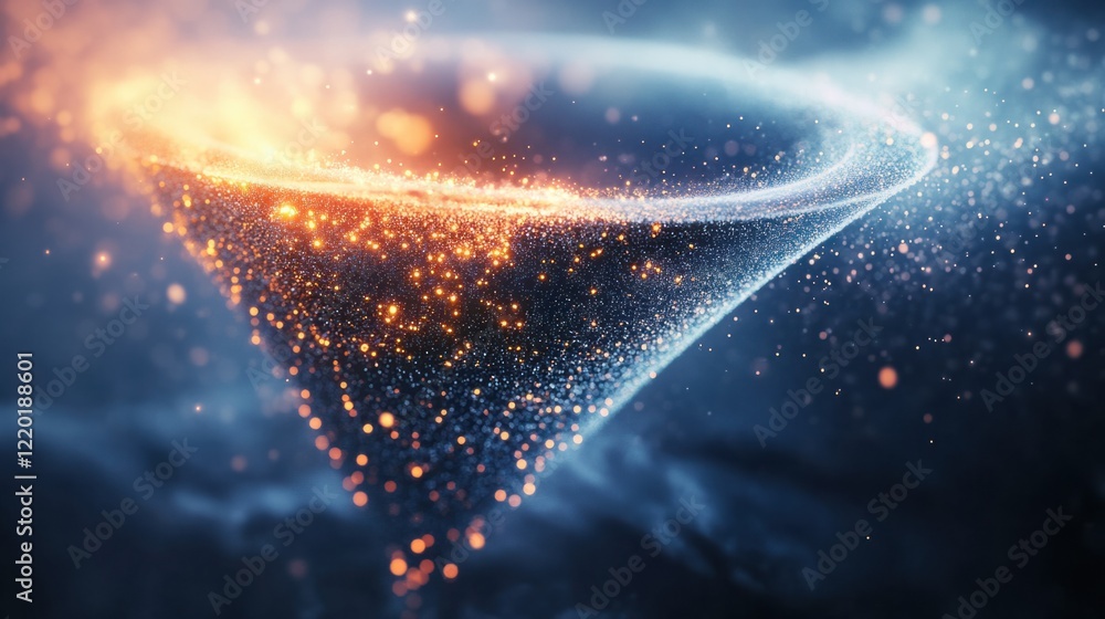 Poster a futuristic 3d funnel surrounded by glowing particles, pulling in audience icons with dynamic motio