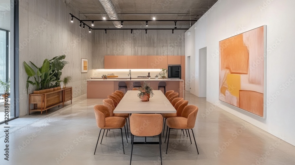 Poster modern open space with soft lighting and clean lines