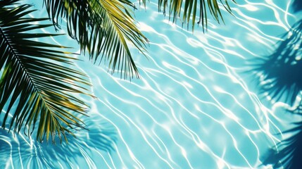 Fototapeta premium Tranquil Poolside Paradise: Palm Fronds and Sparkling Water