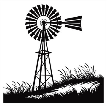 windmill turning in the wind silhouette vector design art and illustration