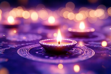 Atmospheric Close-up of Flickering Candles on Dark Background with Soft Bokeh Lights Creating a Magical and Serene Ambiance for Relaxation and Meditation