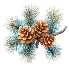 Three intricately detailed pine cones nestled among vibrant green pine needles, showcasing nature's beauty