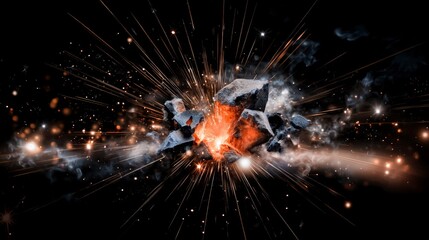 Obraz premium Cosmic Rock Explosion Fiery Space Debris Starburst Background