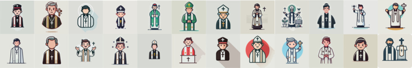vector set of Christian and Catholic religious leader character
