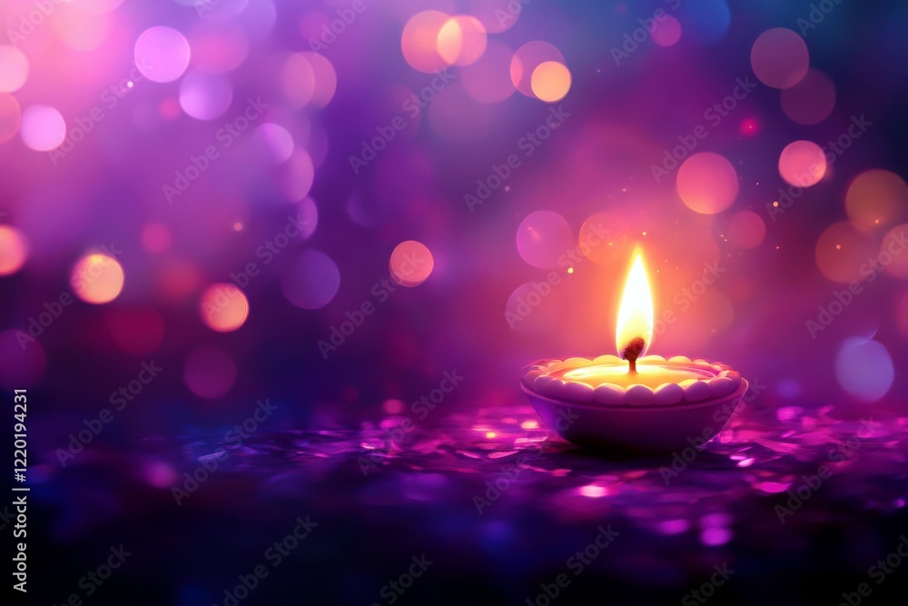 Poster serene candle flame glowing in dark with beautiful bokeh background creating a peaceful atmosphere f