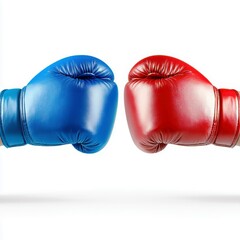 Colorful boxing gloves in blue and red positioned opposite each other, symbolizing competition and sportsmanship in the world of boxing and martial arts.