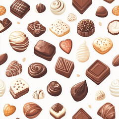 A seamless pattern illustration of various delicious chocolates