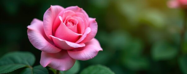 Delicate pink rose petals unfold on a velvety mallow, foliage, petals, rose