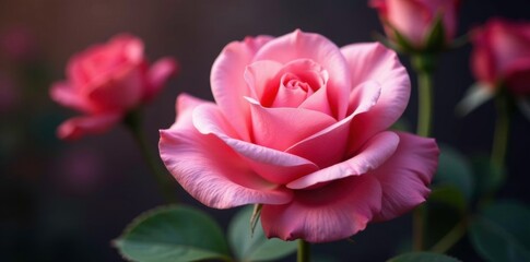 Delicate pink rose petals unfold on a velvety mallow, mallow, unfolded