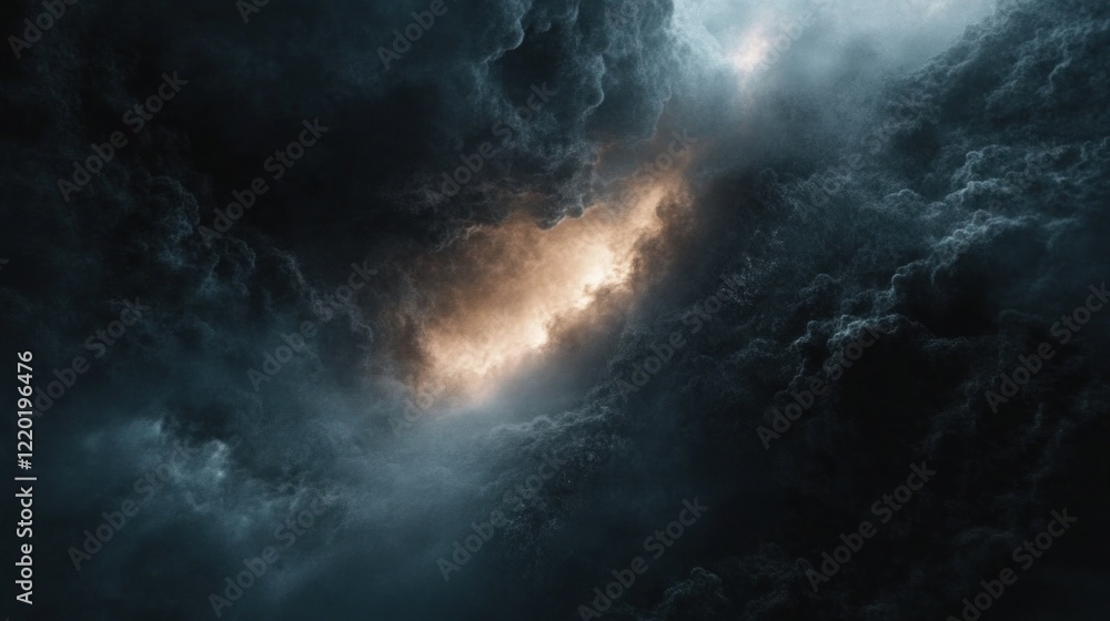 Wall mural dramatic sky with a bright light shining through dark clouds in a swirling pattern