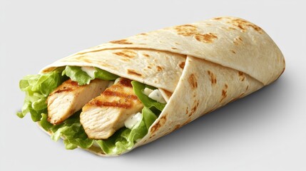 Grilled chicken wrap, lettuce, creamy sauce, studio shot, food photography