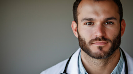 Obraz premium Close-up of a confident doctor in medical attire. 