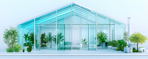 Glass house, plants, terrace, modern design, home