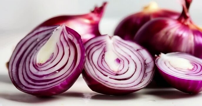 Chopped red onion on the table in chef kitchen