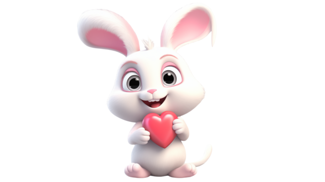 Adorable Cartoon Bunny Holding Heart Valentines Day isolated on transparent background - Powered by Adobe