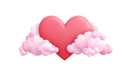 Romantic Pink Heart in Clouds Valentines Day Design isolated on transparent background